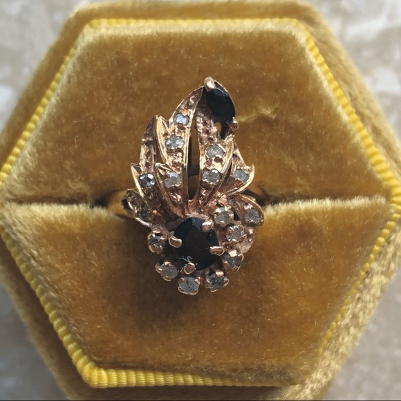 Designer Yellow Gold Sapphire Diamond Vintage Ring - Picture 6 of 12